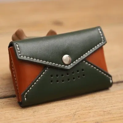 Handmade Women Leather Card Holders Envelope Green Card Holder Coin Wallet For Women