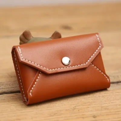 Handmade Women Leather Card Holders Envelope Green Card Holder Coin Wallet For Women