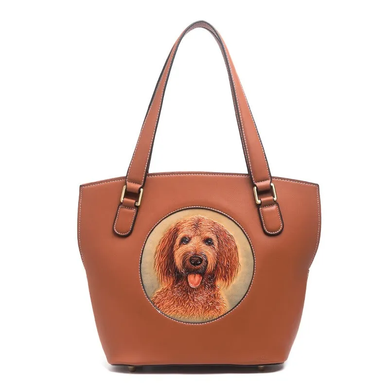Handmade Womens Black Leather Tote Handbag Purse Dog Tote Bag for Women