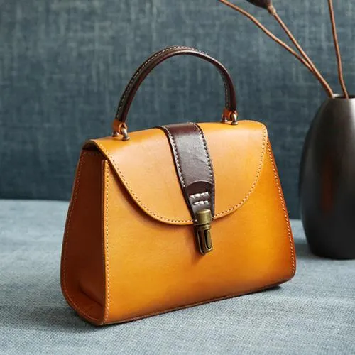 Handmade Women's Blue Leather Handbags Purse Vintage Small Handbag Shoulder Bag Purse