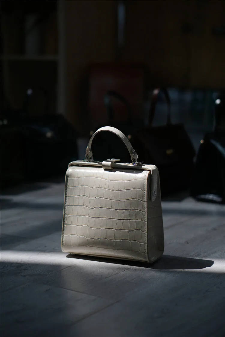 Handmade Womens Stylish Square Coffee Leather Doctor Handbag Side Purse Doctor Purse for Women