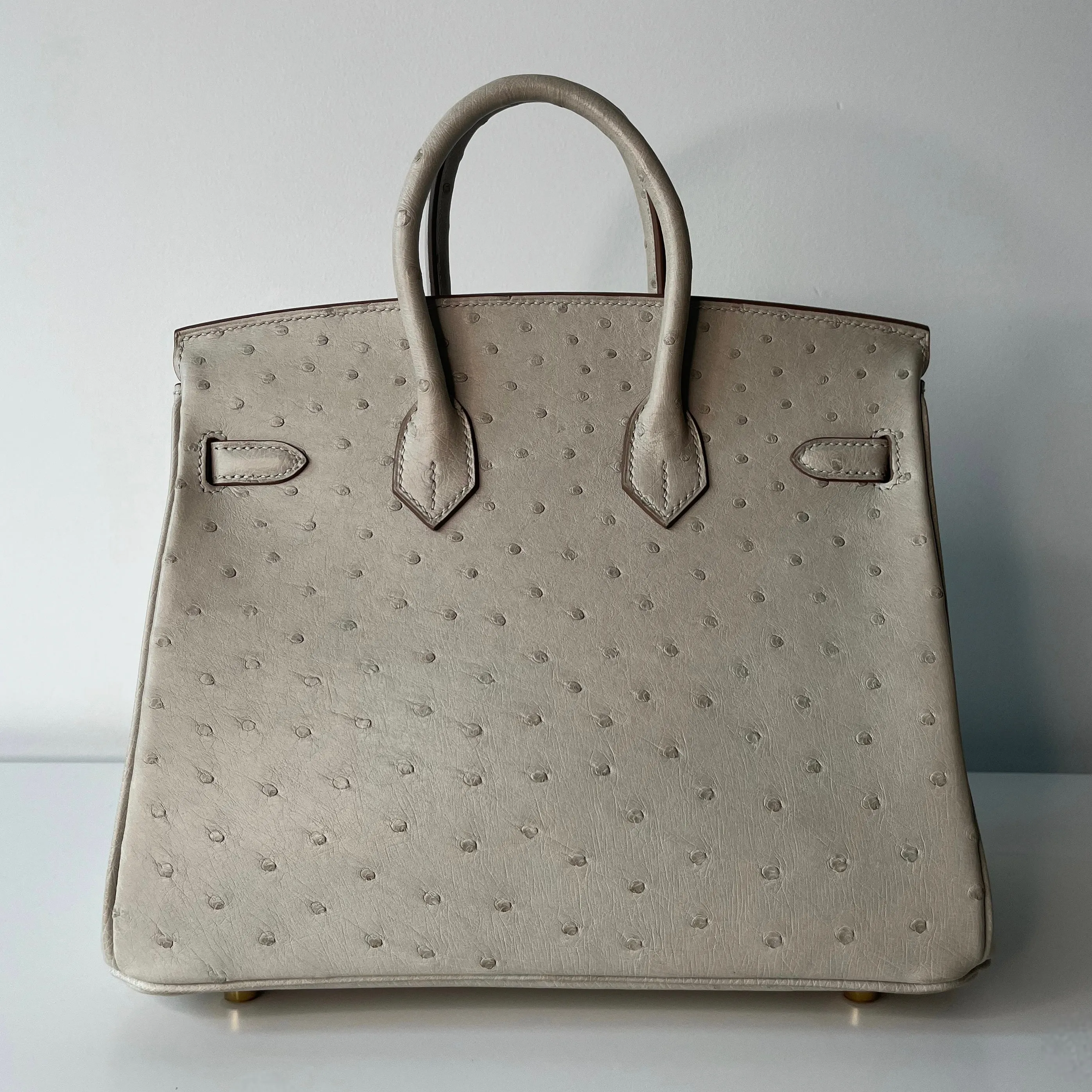 Hermes Birkin 25 Gris Perle Ostrich Gold Hardware