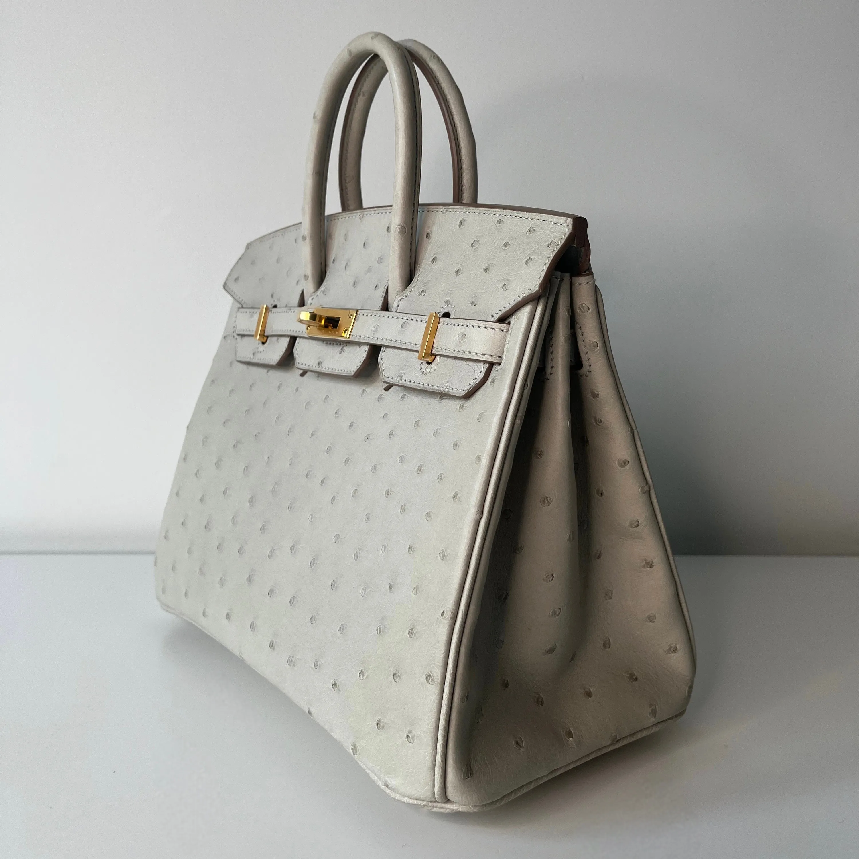 Hermes Birkin 25 Gris Perle Ostrich Gold Hardware