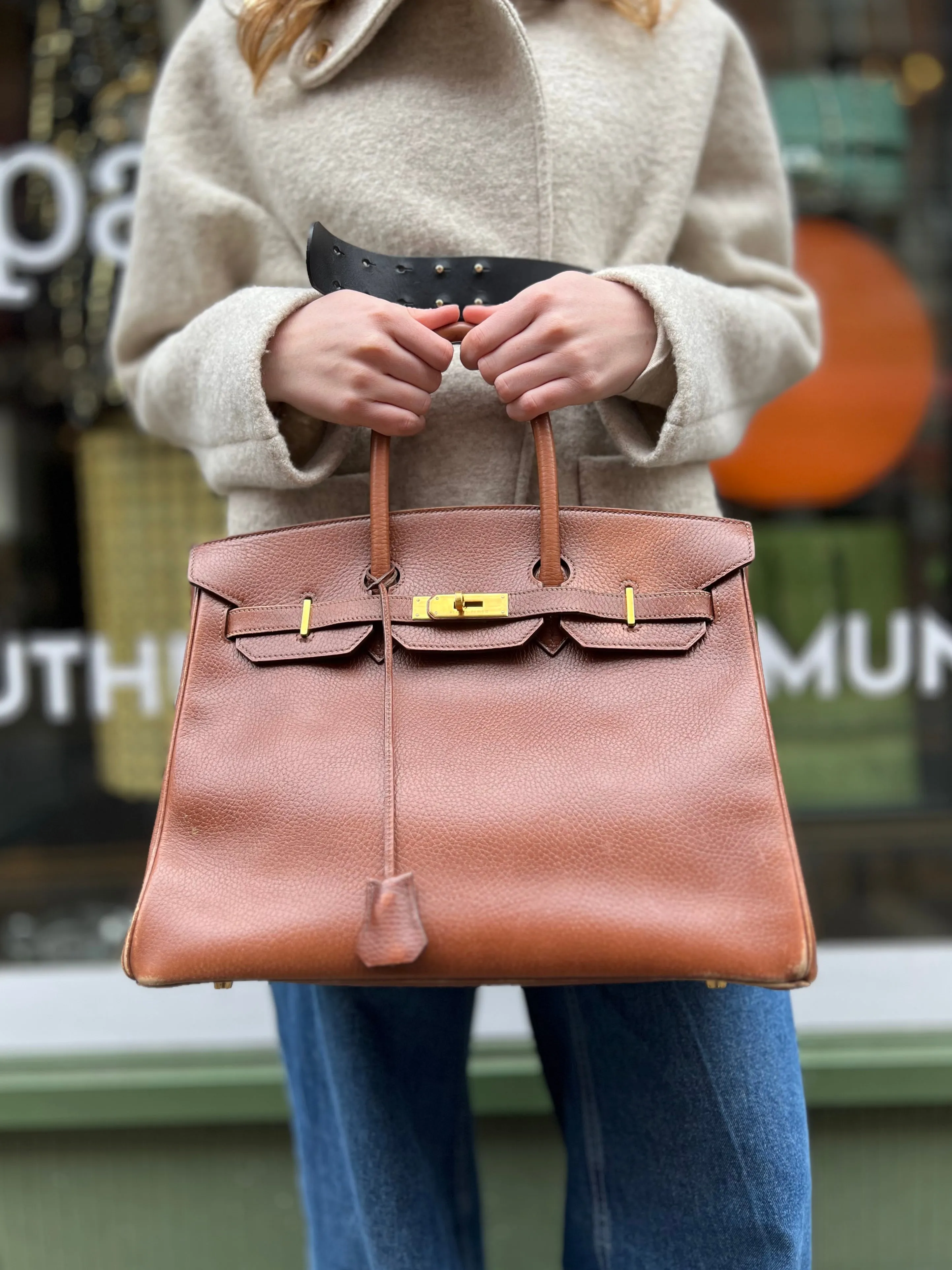 Hermes Gold Birkin 35 Ardennes Leather Handbag