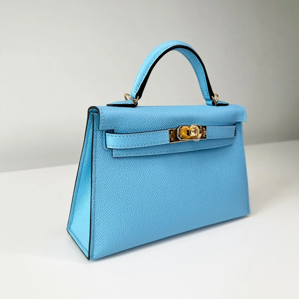 Herm??s Kelly 20 Blue Celeste Epsom Gold Hardware