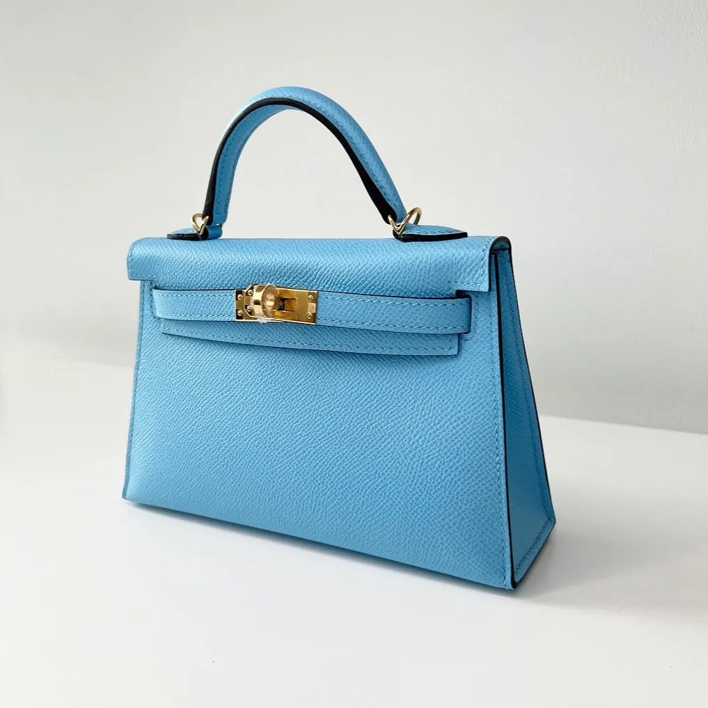 Herm??s Kelly 20 Blue Celeste Epsom Gold Hardware
