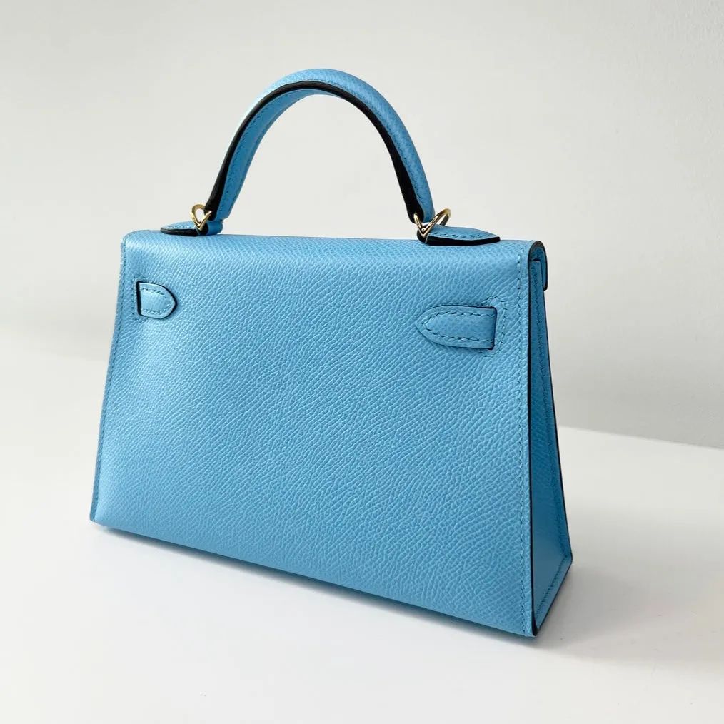 Herm??s Kelly 20 Blue Celeste Epsom Gold Hardware