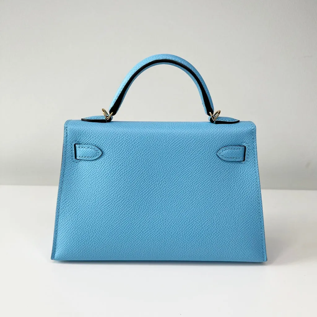 Herm??s Kelly 20 Blue Celeste Epsom Gold Hardware