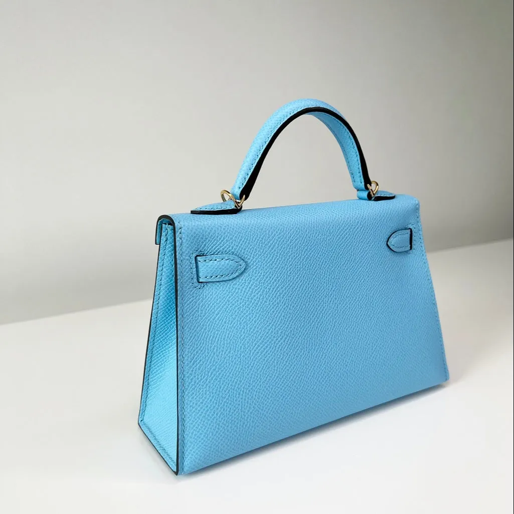 Herm??s Kelly 20 Blue Celeste Epsom Gold Hardware