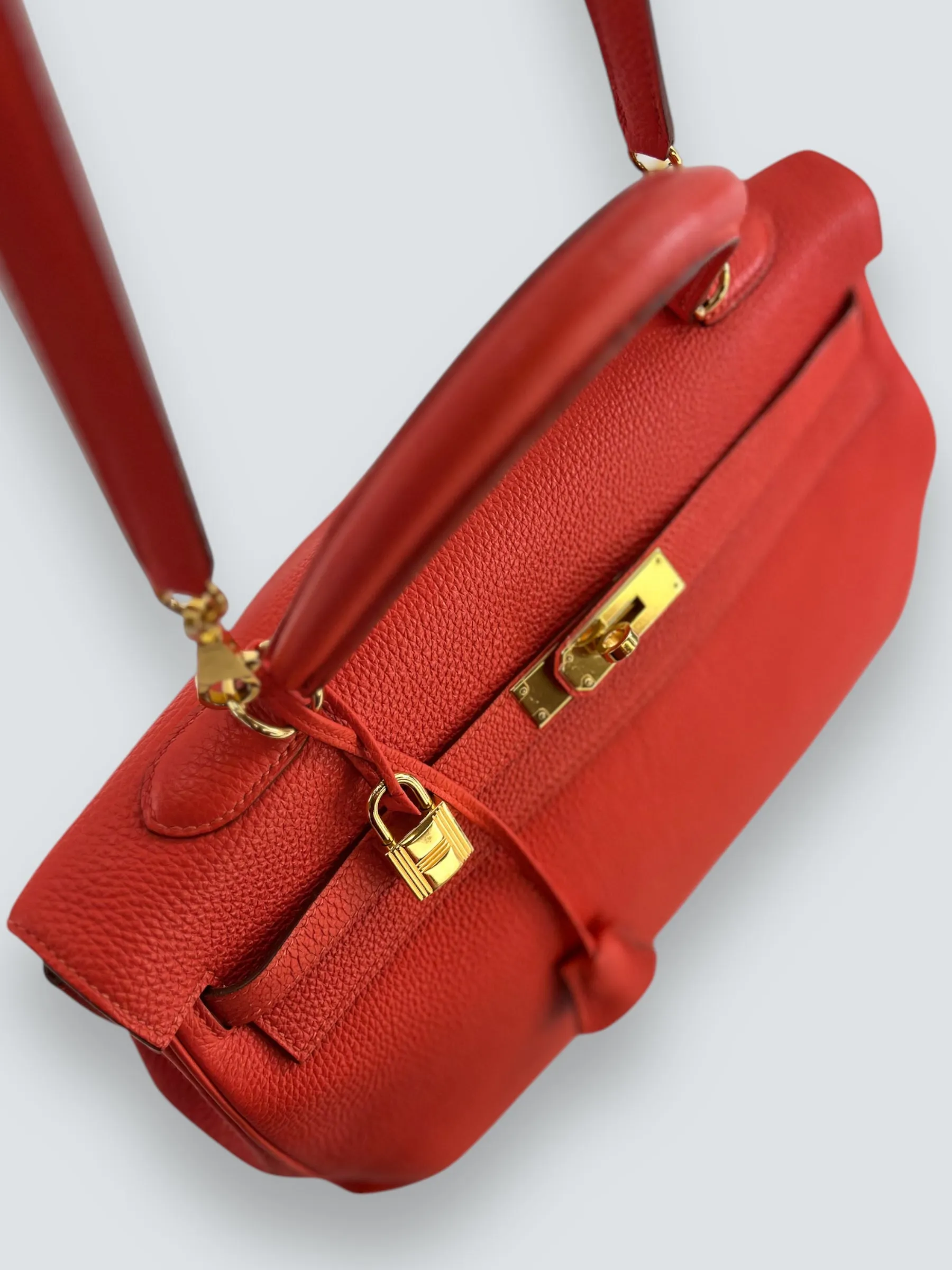 Herm??s Orange Red "Capucine" Togo Leather Kelly 35