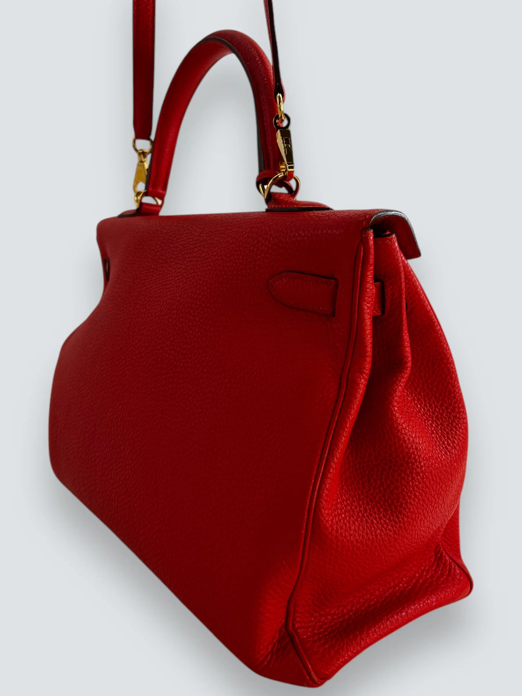 Herm??s Orange Red "Capucine" Togo Leather Kelly 35