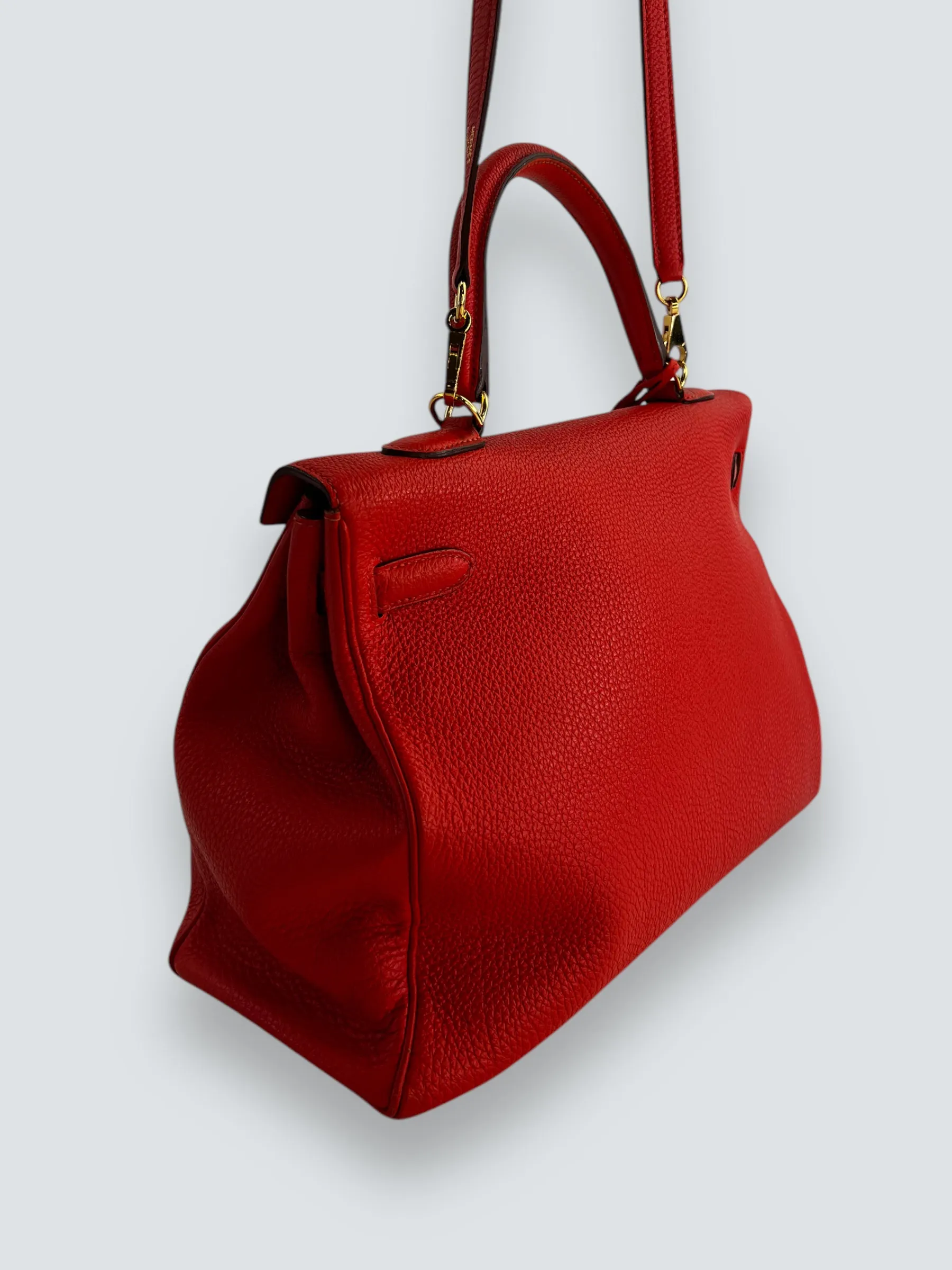 Herm??s Orange Red "Capucine" Togo Leather Kelly 35