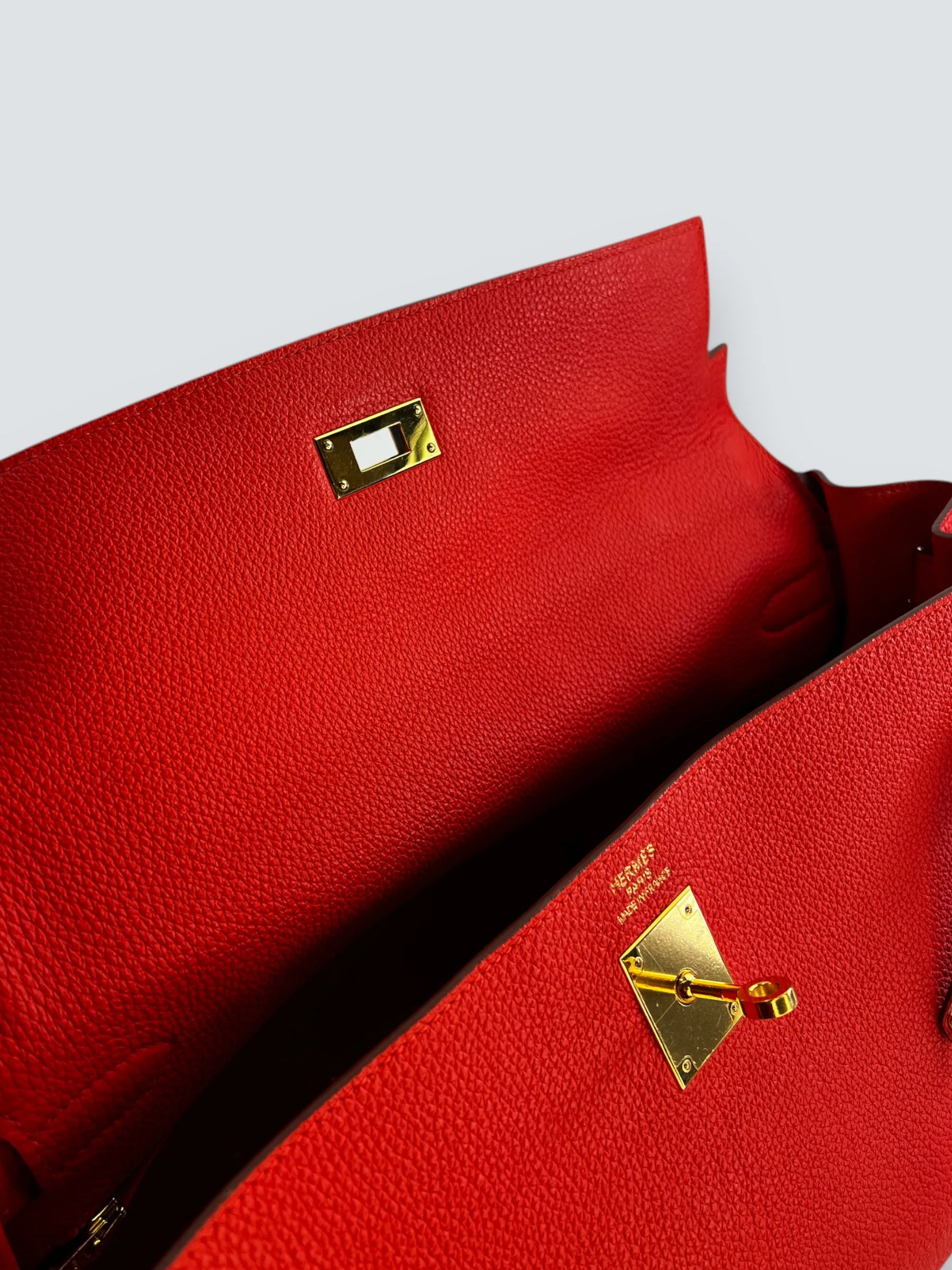 Herm??s Orange Red "Capucine" Togo Leather Kelly 35