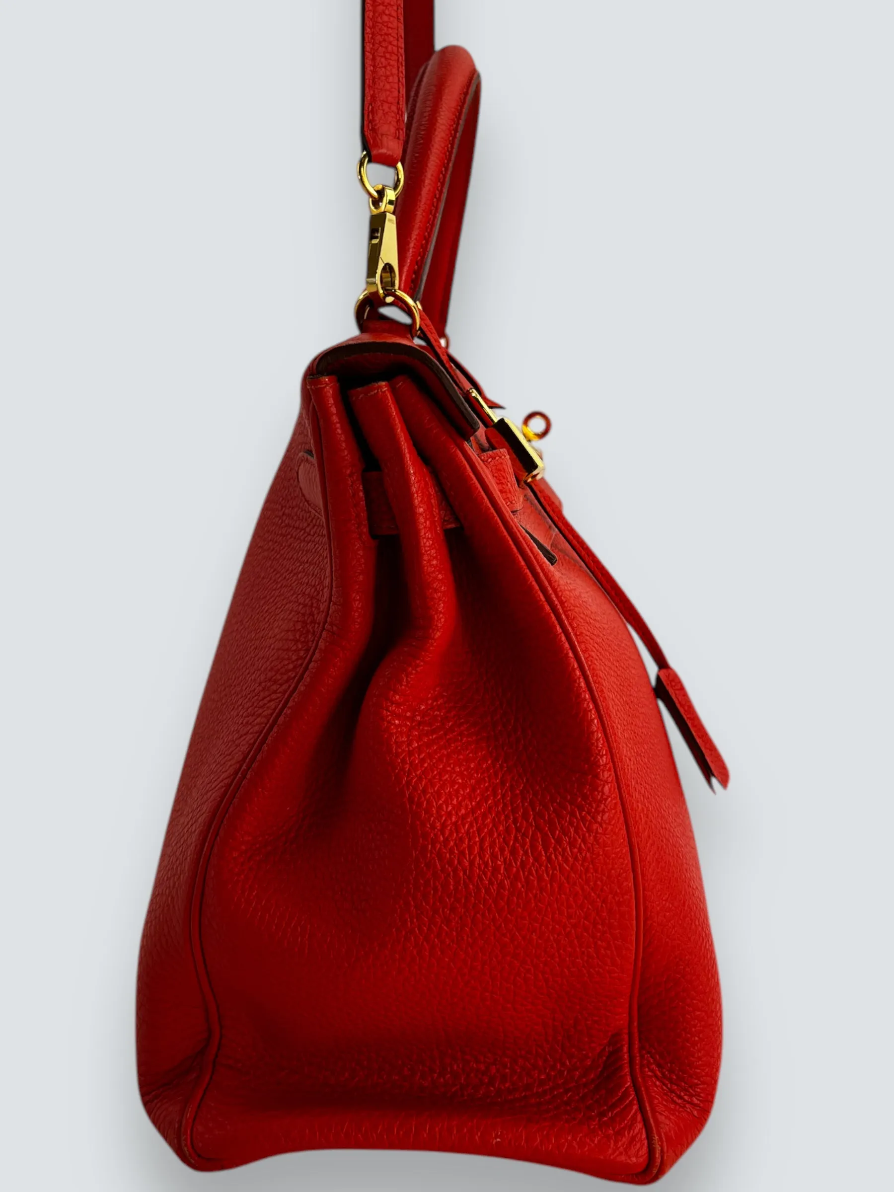 Herm??s Orange Red "Capucine" Togo Leather Kelly 35