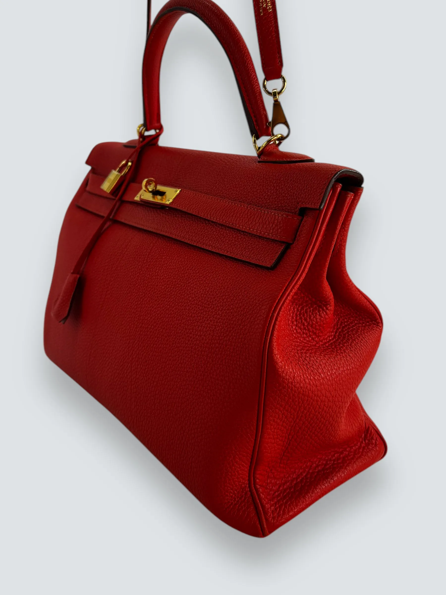 Herm??s Orange Red "Capucine" Togo Leather Kelly 35