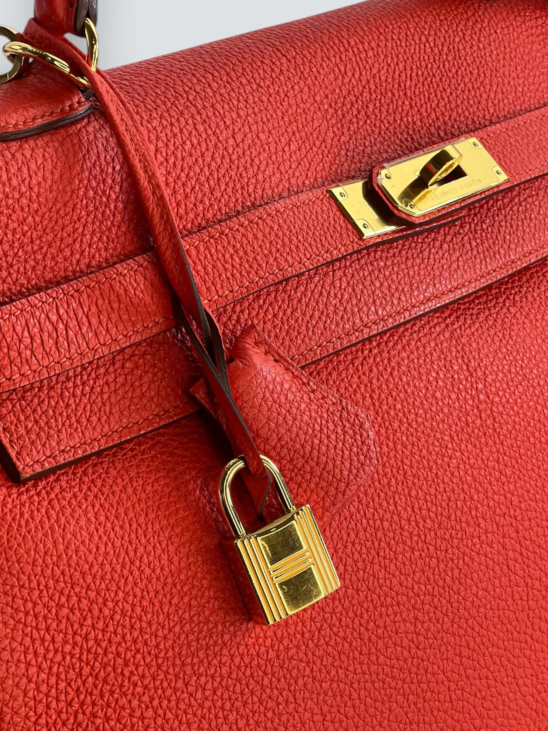 Herm??s Orange Red "Capucine" Togo Leather Kelly 35