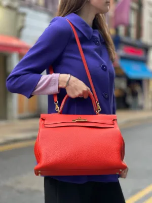 Herm??s Orange Red "Capucine" Togo Leather Kelly 35