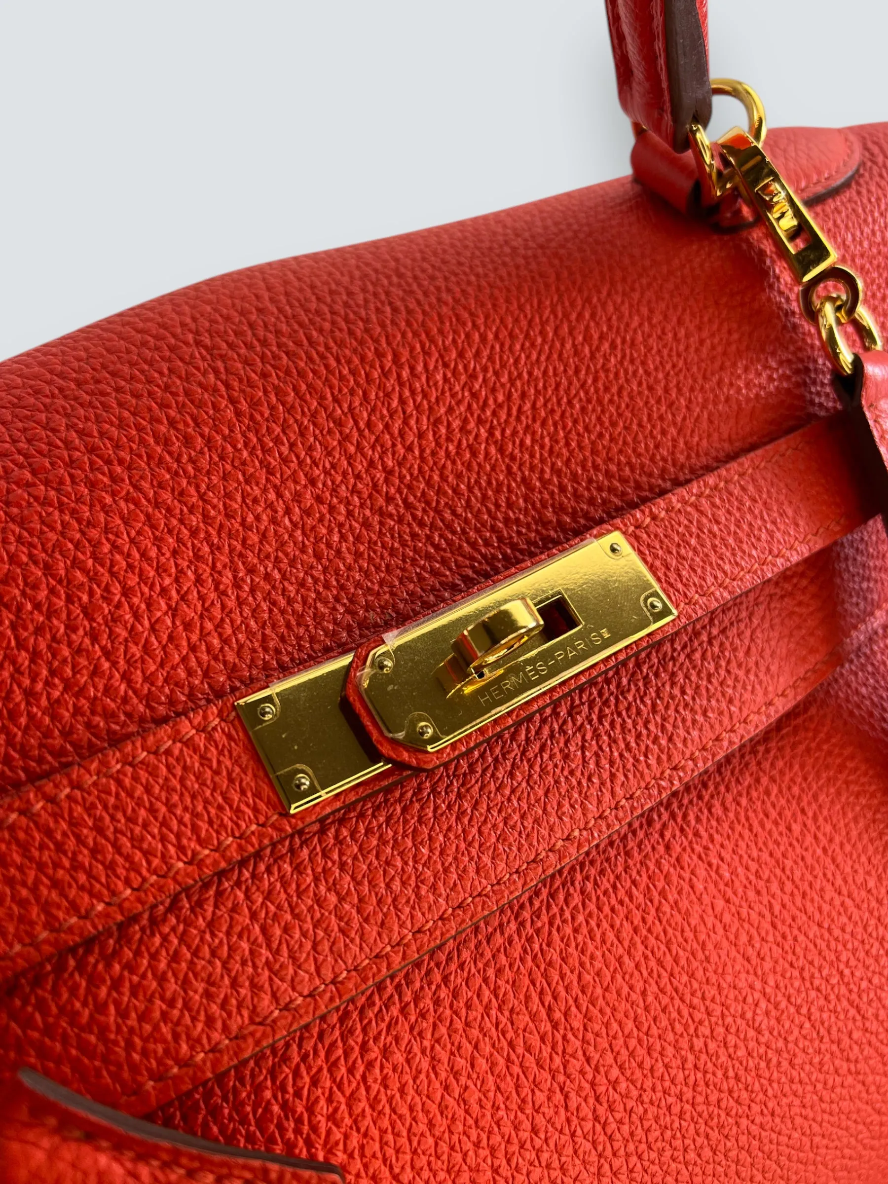 Herm??s Orange Red "Capucine" Togo Leather Kelly 35