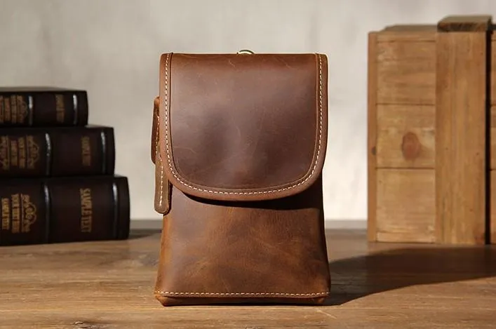Leather Belt Pouch Mens Small Cases Waist Bag Belt Bag Shoulder Bags for Men