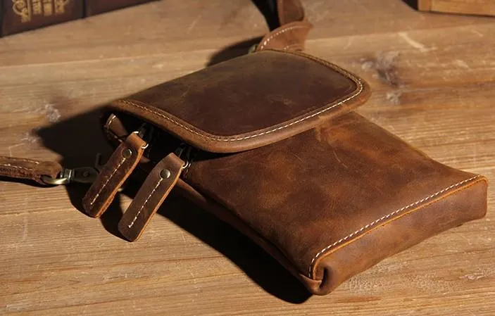 Leather Belt Pouch Mens Small Cases Waist Bag Belt Bag Shoulder Bags for Men