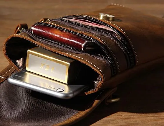 Leather Belt Pouch Mens Small Cases Waist Bag Belt Bag Shoulder Bags for Men