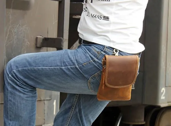 Leather Belt Pouch Mens Small Cases Waist Bag Belt Bag Shoulder Bags for Men