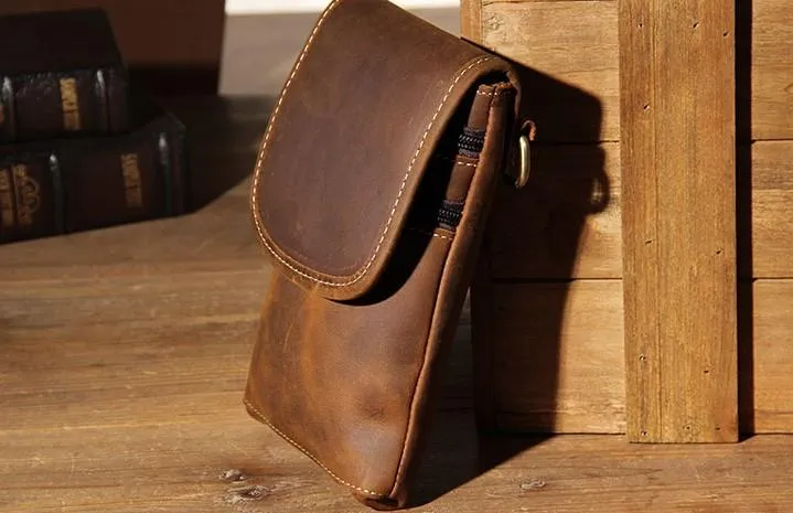 Leather Belt Pouch Mens Small Cases Waist Bag Belt Bag Shoulder Bags for Men