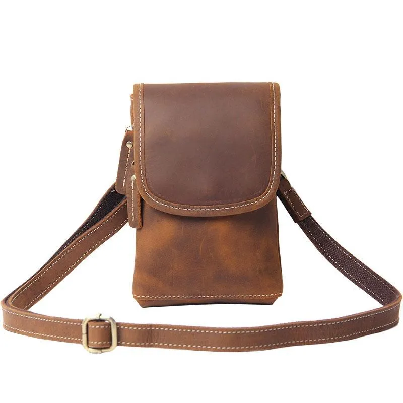 Leather Belt Pouch Mens Small Cases Waist Bag Belt Bag Shoulder Bags for Men
