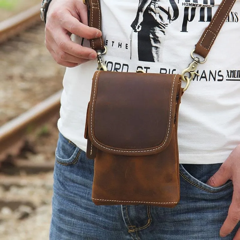 Leather Belt Pouch Mens Small Cases Waist Bag Belt Bag Shoulder Bags for Men