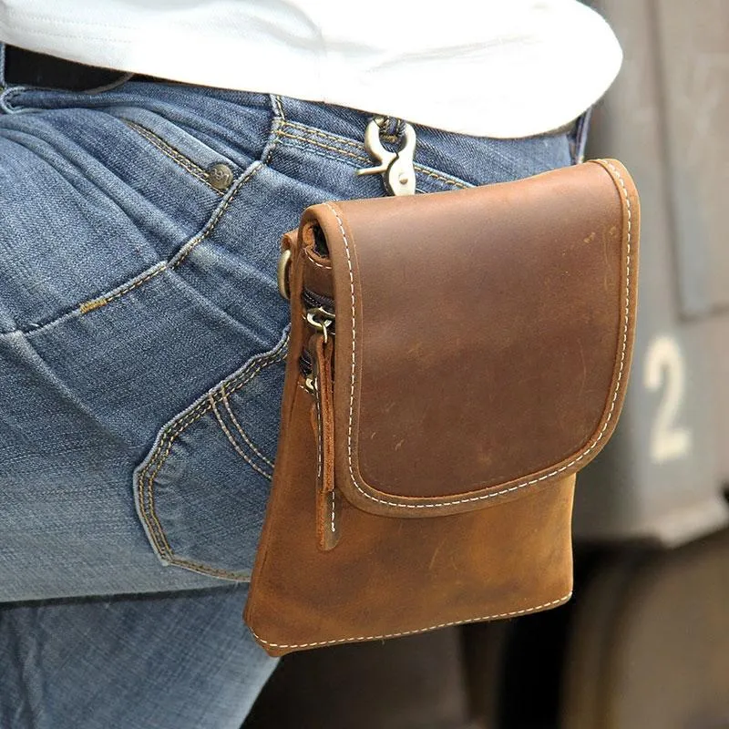Leather Belt Pouch Mens Small Cases Waist Bag Belt Bag Shoulder Bags for Men
