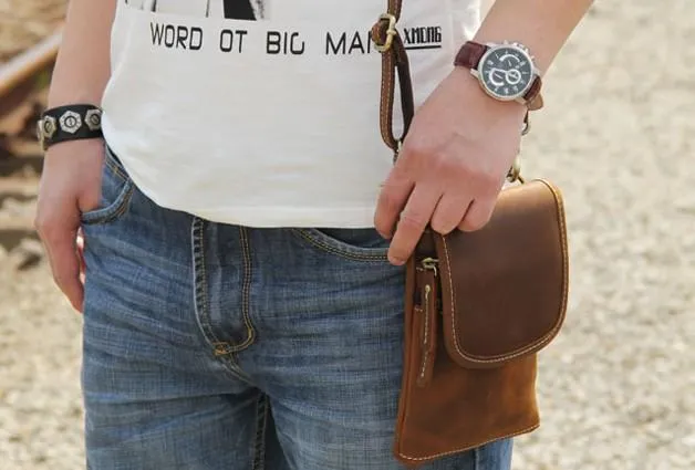 Leather Belt Pouch Mens Small Cases Waist Bag Belt Bag Shoulder Bags for Men