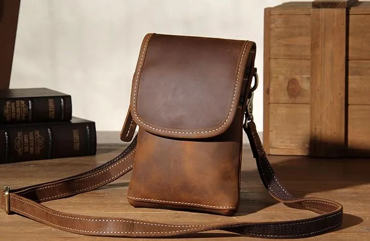 Leather Belt Pouch Mens Small Cases Waist Bag Belt Bag Shoulder Bags for Men