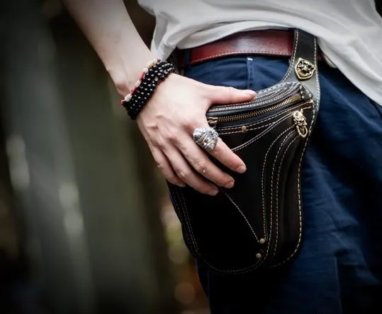 Leather Belt Pouches Mens Small Cases Waist Bag Hip Pack Belt Bag for Men