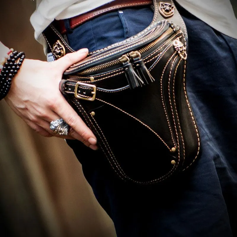 Leather Belt Pouches Mens Small Cases Waist Bag Hip Pack Belt Bag for Men