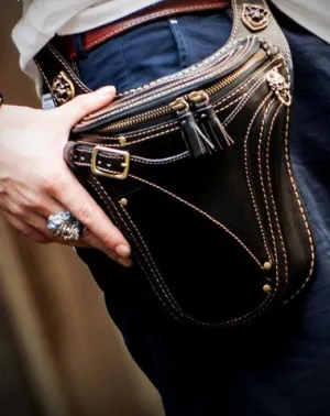 Leather Belt Pouches Mens Small Cases Waist Bag Hip Pack Belt Bag for Men