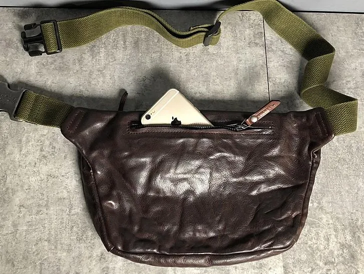 Leather Men Fanny Pack Small Waist Bag Hip Pack Belt Bag Bumbag for Men