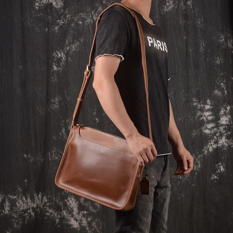 Leather Men Vintage Coffee Messenger Bag Shoulder Bag for Men