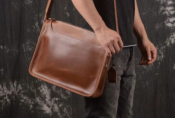 Leather Men Vintage Coffee Messenger Bag Shoulder Bag for Men