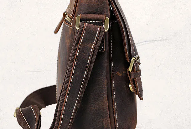 Leather Men Vintage Coffee Messenger Bag Shoulder Bag for Men