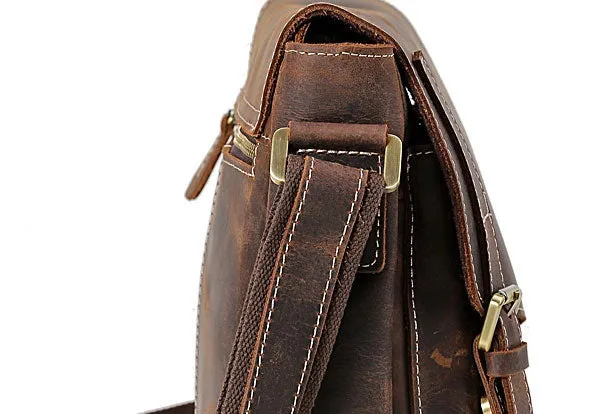 Leather Men Vintage Coffee Messenger Bag Shoulder Bag for Men