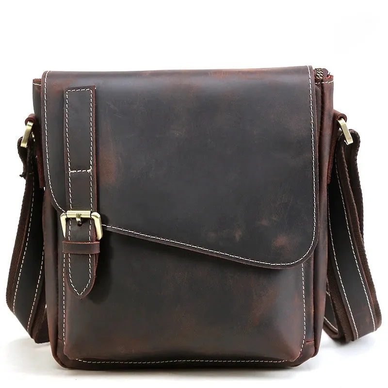 Leather Men Vintage Coffee Messenger Bag Shoulder Bag for Men
