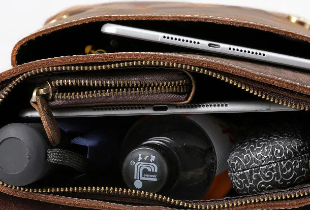 Leather Men Vintage Coffee Messenger Bag Shoulder Bag for Men