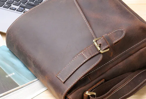 Leather Men Vintage Coffee Messenger Bag Shoulder Bag for Men