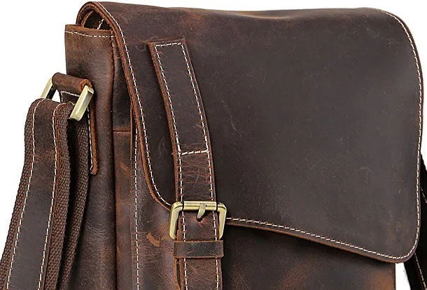 Leather Men Vintage Coffee Messenger Bag Shoulder Bag for Men