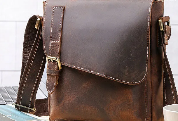 Leather Men Vintage Coffee Messenger Bag Shoulder Bag for Men