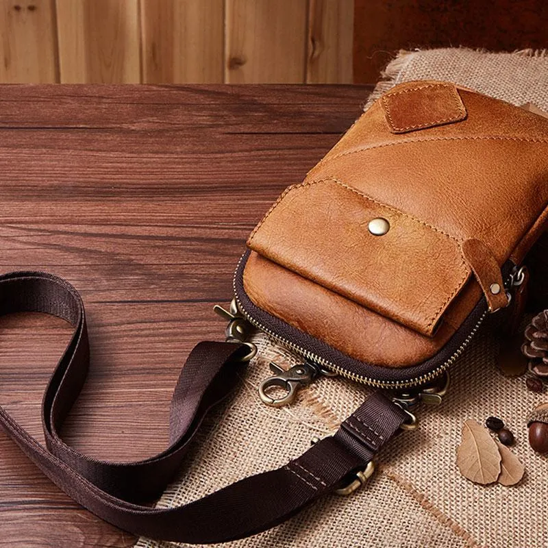Leather Mens Belt Pouch Cell Phone Holster Waist Bag Shoulder Bag for Men