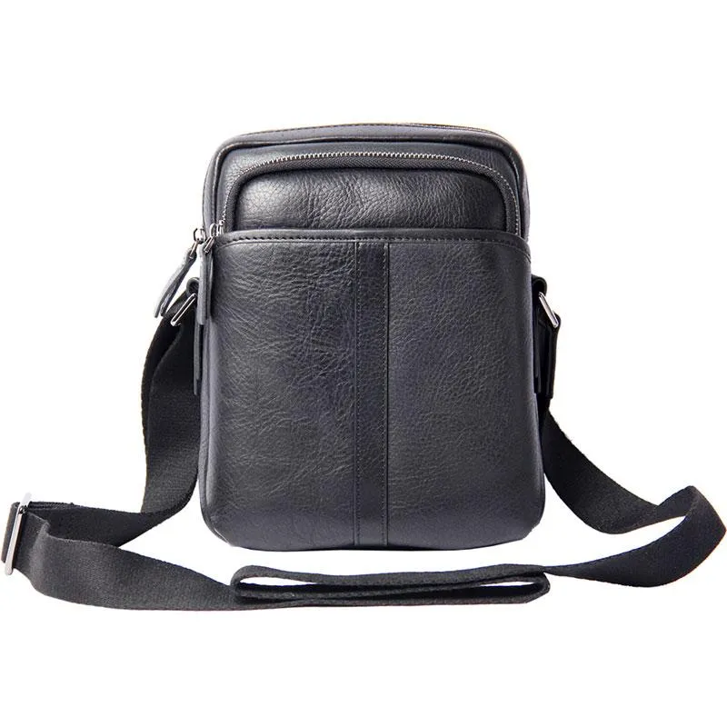Leather Mens Black Small Shoulder Bag Messenger Bag Crossbody Bag for Men