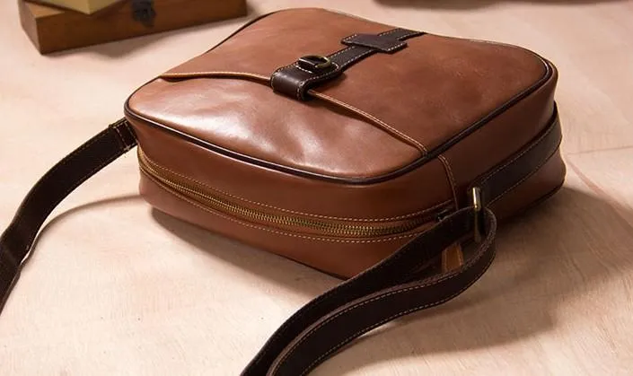 Leather Mens Brown Messenger Bag Shoulder Bag Crossbody Bag for Men