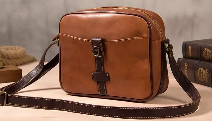 Leather Mens Brown Messenger Bag Shoulder Bag Crossbody Bag for Men