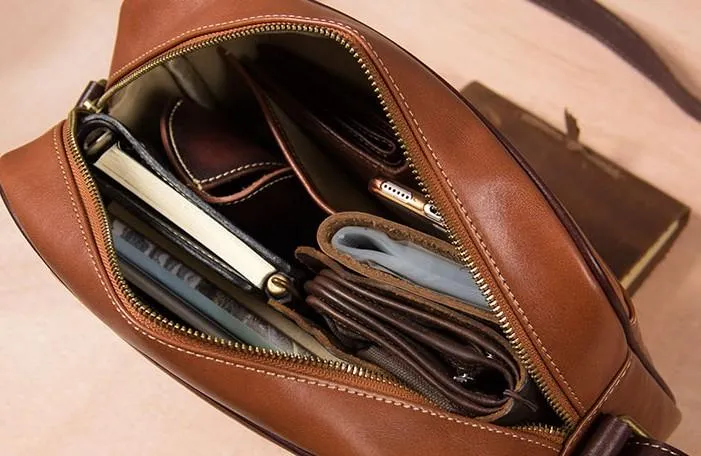 Leather Mens Brown Messenger Bag Shoulder Bag Crossbody Bag for Men